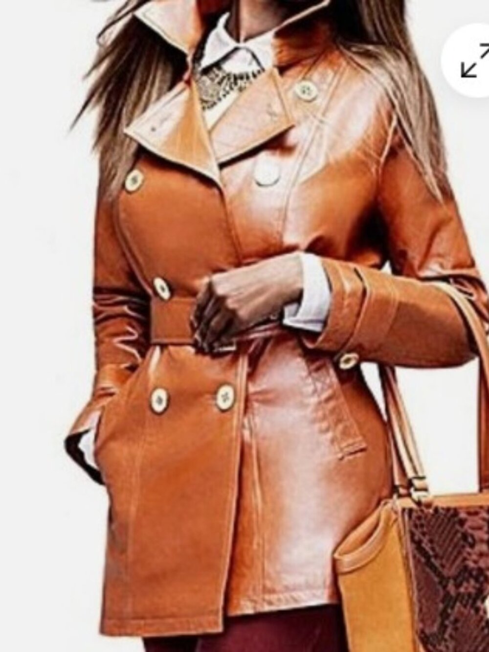 IMAN Cognac Genuine Leather Trench Coat
